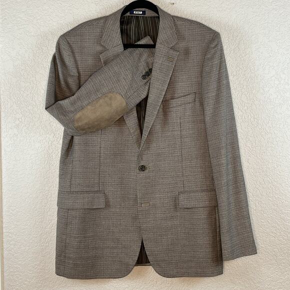 STAFFORD Mens 44L Sport Coat Classic Fit 2 Button Houndstooth Elbow Patches - Picture 3 of 10